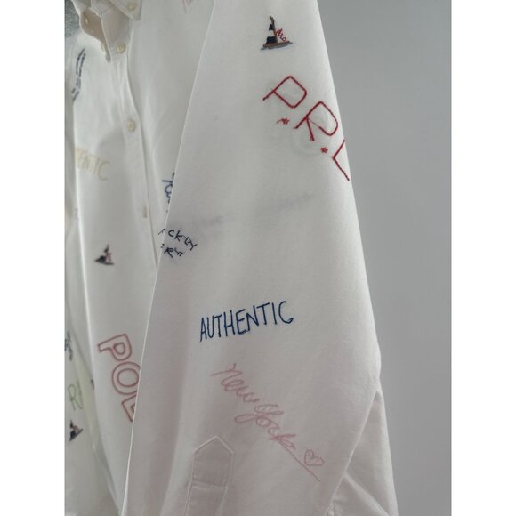 Ralph Lauren Polo‎ Embroidered Shirt Mens XL White Graffiti Collared Cotton - Picture 5 of 13